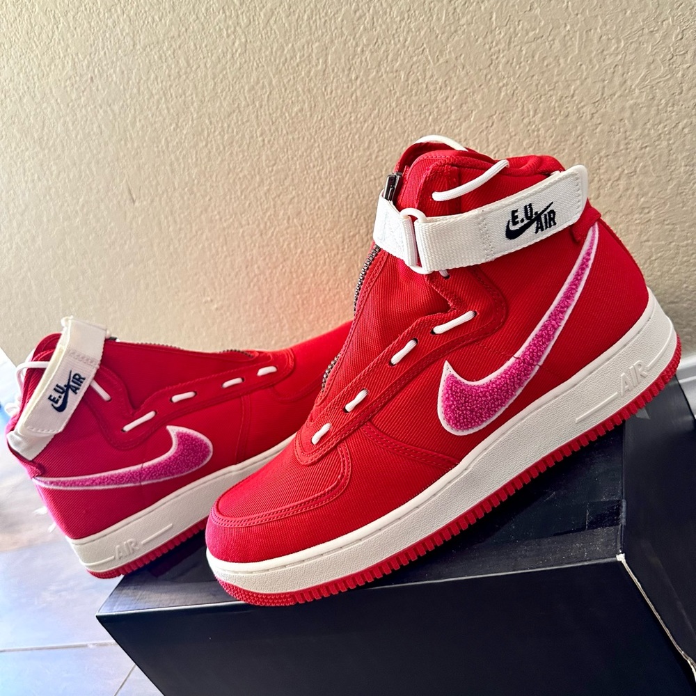 Nike Red and White High-Top Sneakers